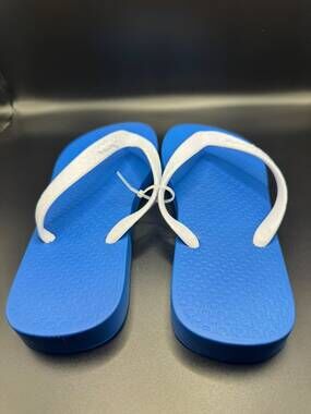 Blue Flip Flops with White Straps – Casual Summer Beach Pool Sandals